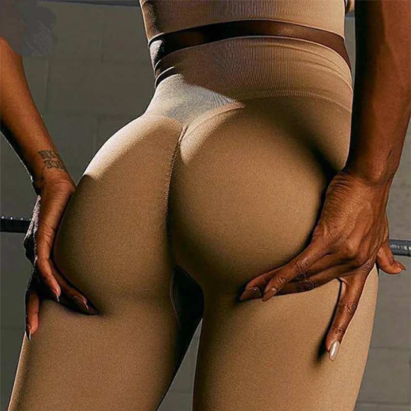 Wholesale Custom Logo 2 Piece Seamless Yoga Leggings Set Athletic Wear Booty Scrunch Short Butt Lifting Yoga Set