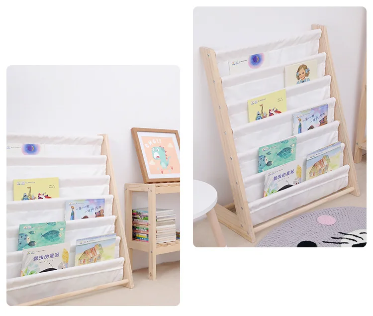 modern Floor Standing book rack bookshelf, Multilayer wooden kids Book Storage Organizer