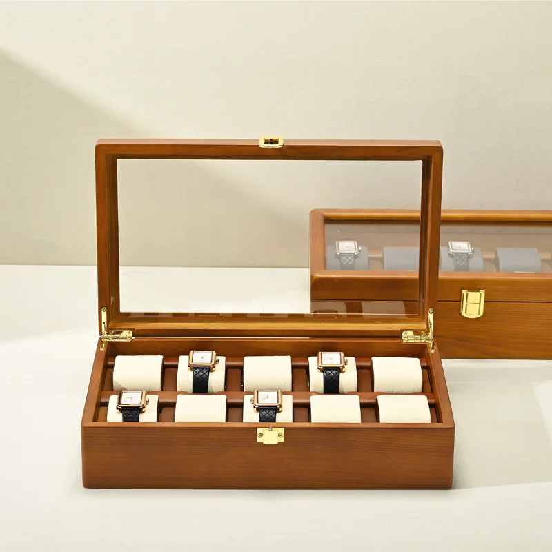 FANXI Luxury Wooden Multi Watches Storage Box 10 Location Clock Display Case Convenient Bracelet Watches Organizer
