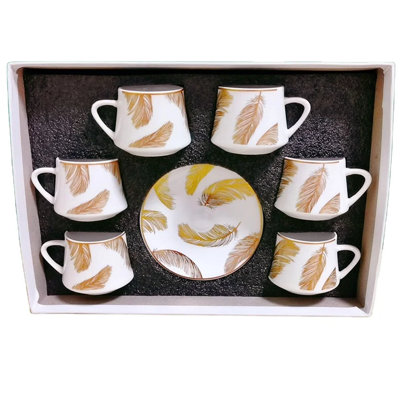 Wholesale porcelain turkish coffee cups sets 6pcs and cup 6pcs saucer tea set