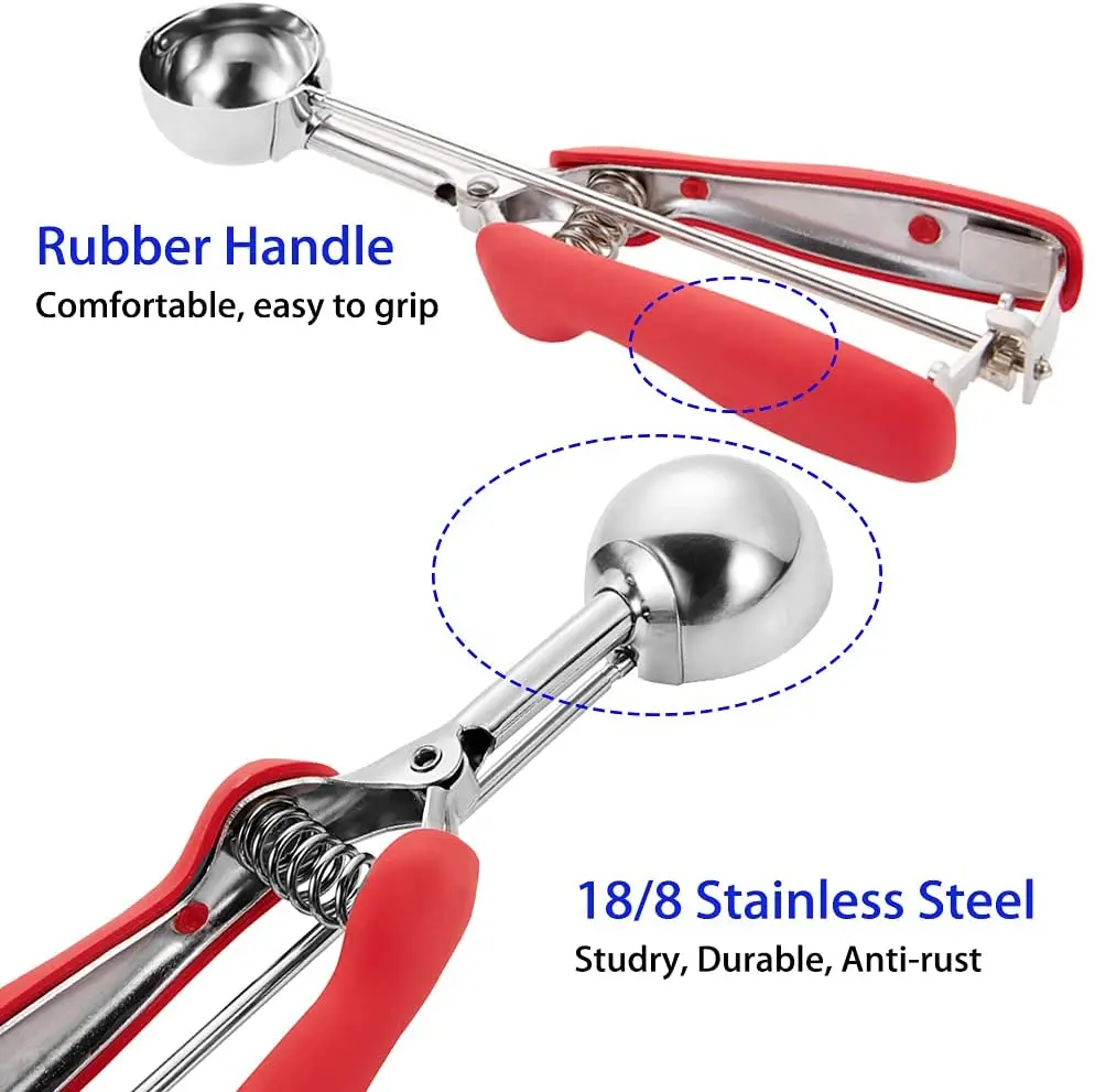 Ice Cream Scoop Stainless Steel Ice Cream Scoop with Trigger for Cookies Cake   Dough Melon Mashed Potato (Red 53 mm)