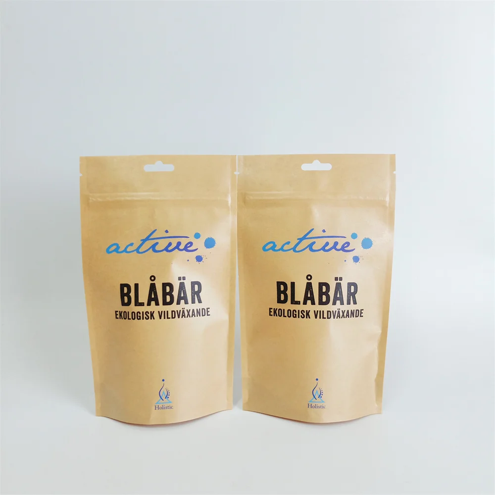 custom digital printed Kraft paper  stand up dried blueberry food pouch food grade snack packaging bag