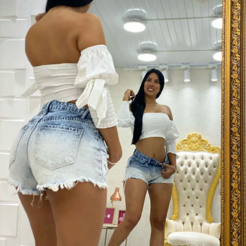 Wholesale Fashion Summer Washed Latest Jean Biker Shorts Short De Mujer Jeans 2 Colored Acid Wash Jeans Shorts