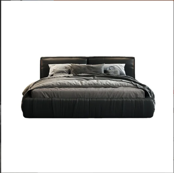 Modern Black Leather Double Queen King  Size Upholstered Storage Platform luxury bed room queen bed set furniture bedroom