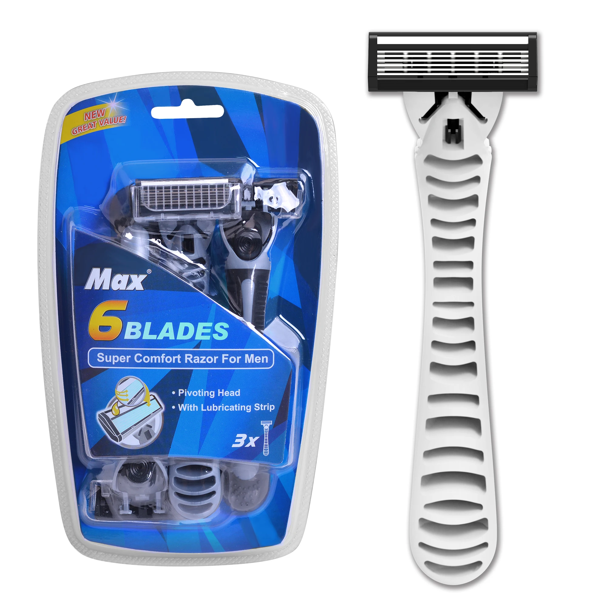 High quality 6 blades popular design shaving razor 3 pieces razor for men