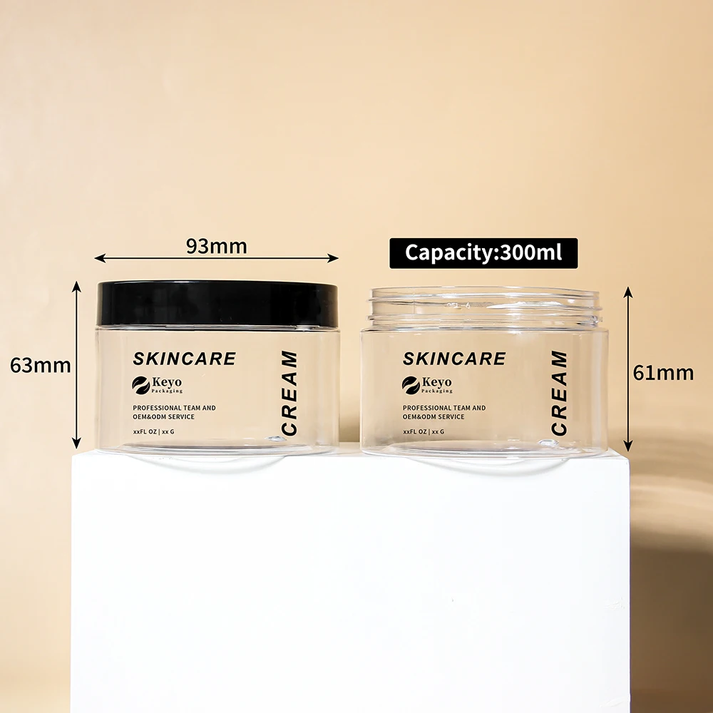 New Design 300ml  Plastic PET Cream Jar Regular Wall Wide Short Model Empty Skincare Bottle Body Butter Jar Packaging Customize