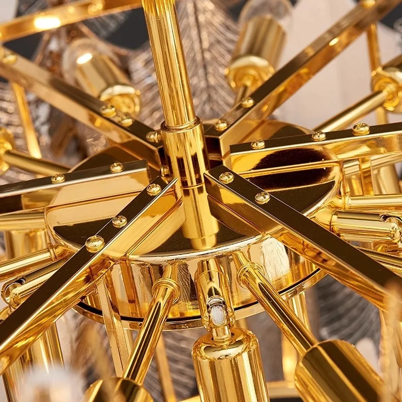 Luxury Loft Hotel Lobby Project Restaurant LED Chandelier Lighting Villa Living Room Dinning Room Leaf Glass Chandelier