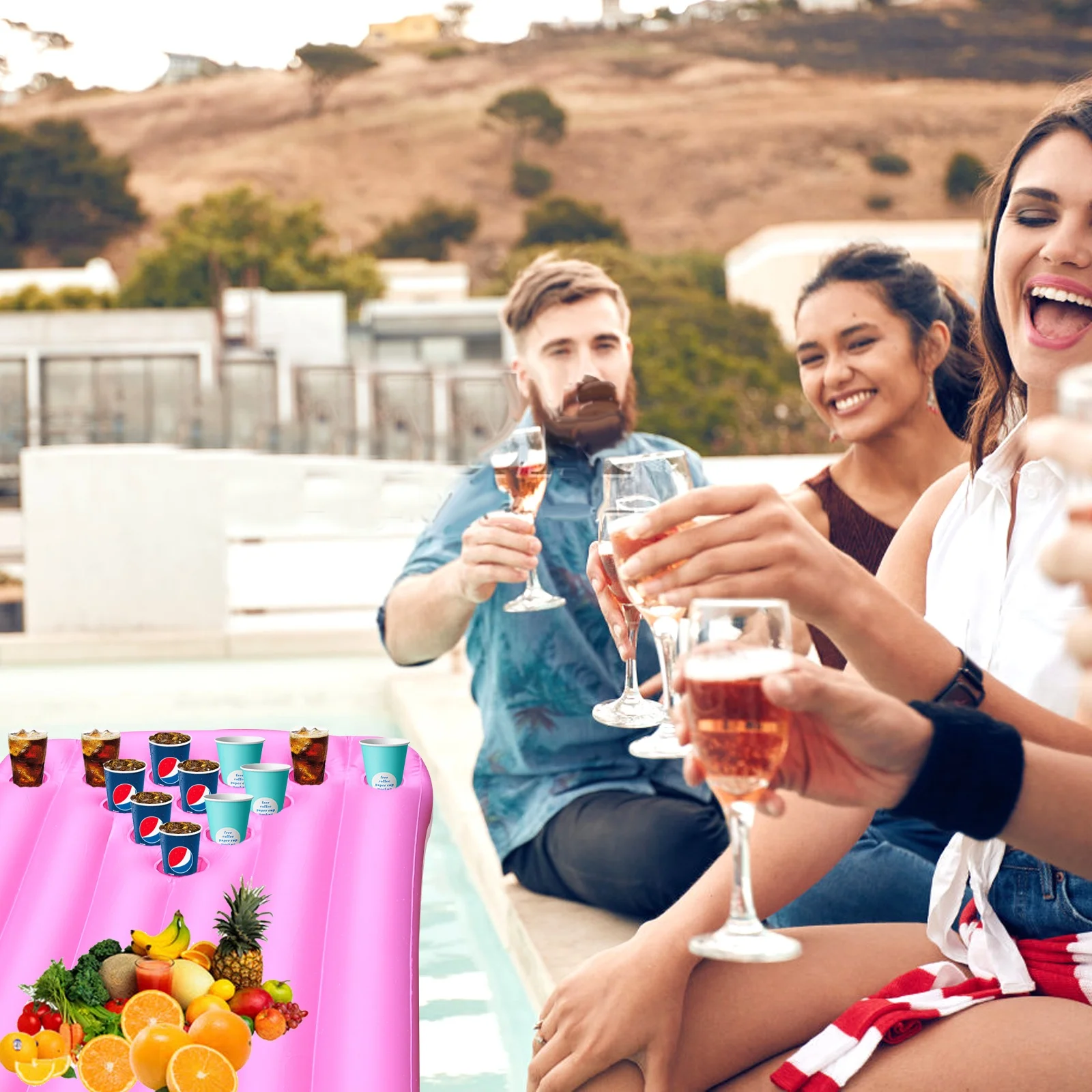 Inflatable Pool   Barge Table for Adult Pool  Games & Lounge Raft Pink