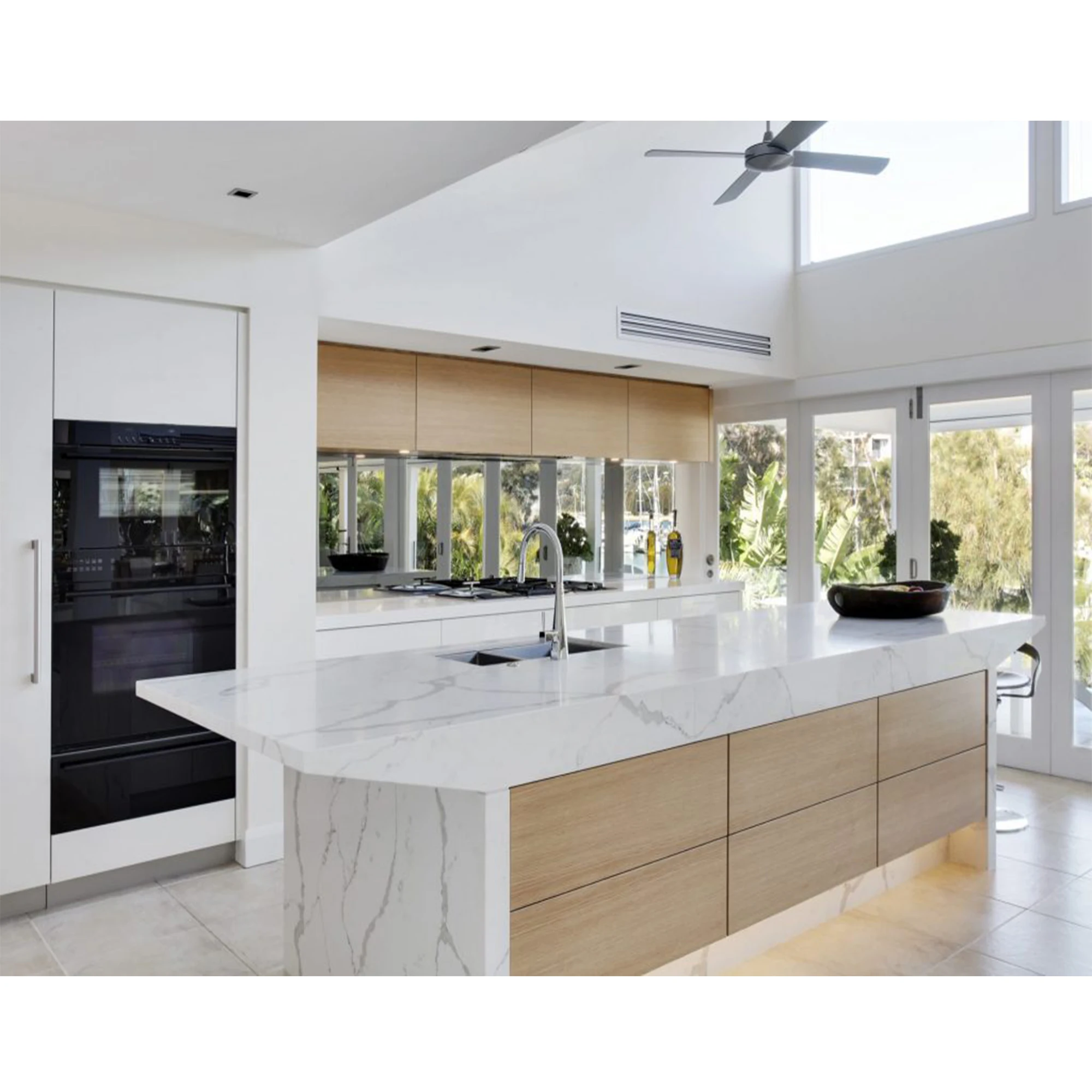 NICOCABINET Modern Australian Style High End Custom Kitchen Cabinet Wood Grain Timber Veneer Kitchen Cupboard with Bar Area