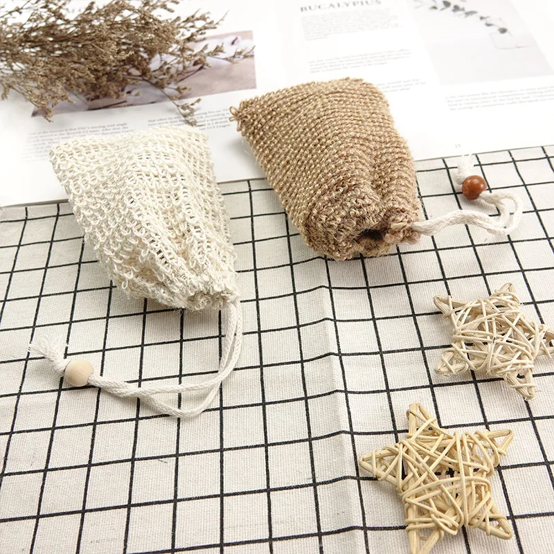 Bulk Wholesale Natural Sisal Soap Jute Exfoliating Hemp Hand Cotton Mesh Soap Travel Packaging Pouch Saver Refill Bag For Soap