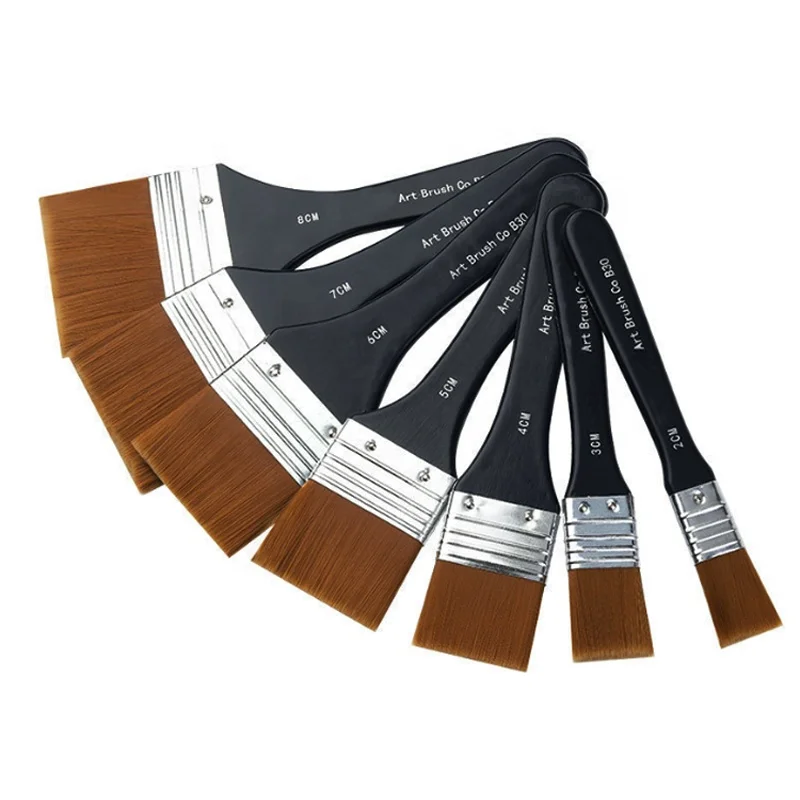 Customized black wooden handle flat nylon hair with mixed size professional artist painting brush for art supplies