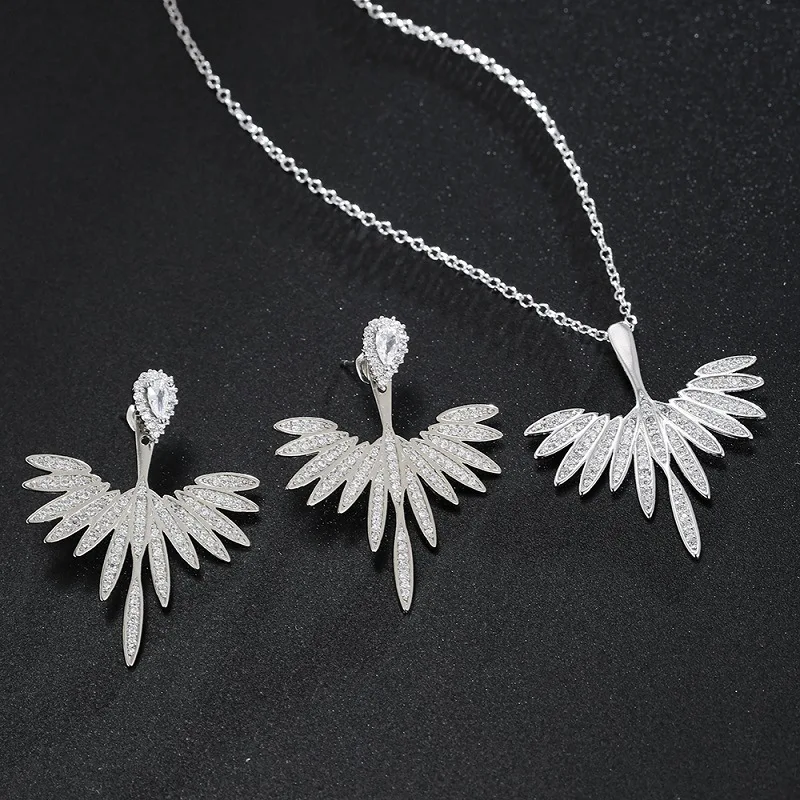 DAIHE SET-3901 Angel Wing Necklace Inlaid with Zircon Women Earrings Clavicle Necklace Jewelry Two-piece Set