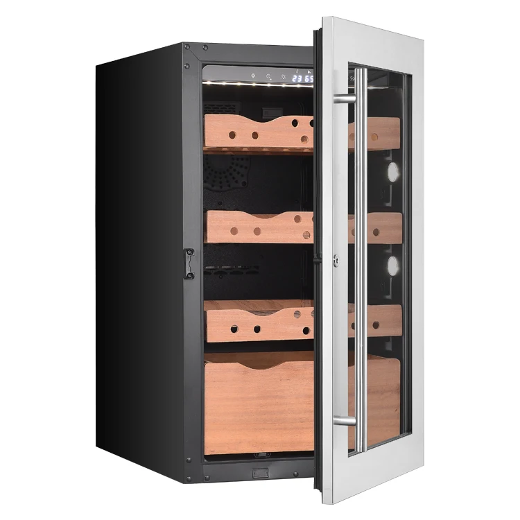 Cedar Wood Cigar Storage Cabinet Glass Door Display Cigar Fridge Stable Humidity Fans Cooling No Frost Cigar Humidor
