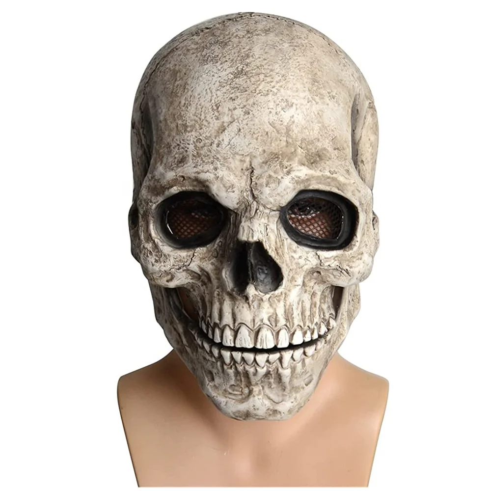 Skull Mask Moving Jaw Human Skull Mask with Moving Jaw Creepy Halloween Realistic Latex Helmet Scary Skeleton Headgear