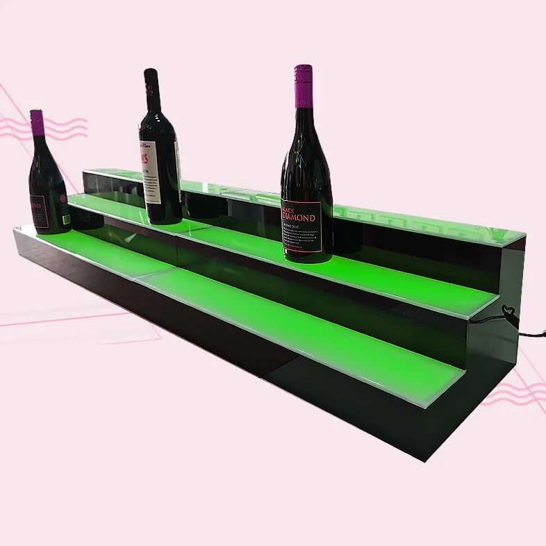 Custom LED Lighted Liquor Bottle Display Shelf With Remote Control LED Bottle Display 2 Step 4 Wine Acrylic Wine Display Rack