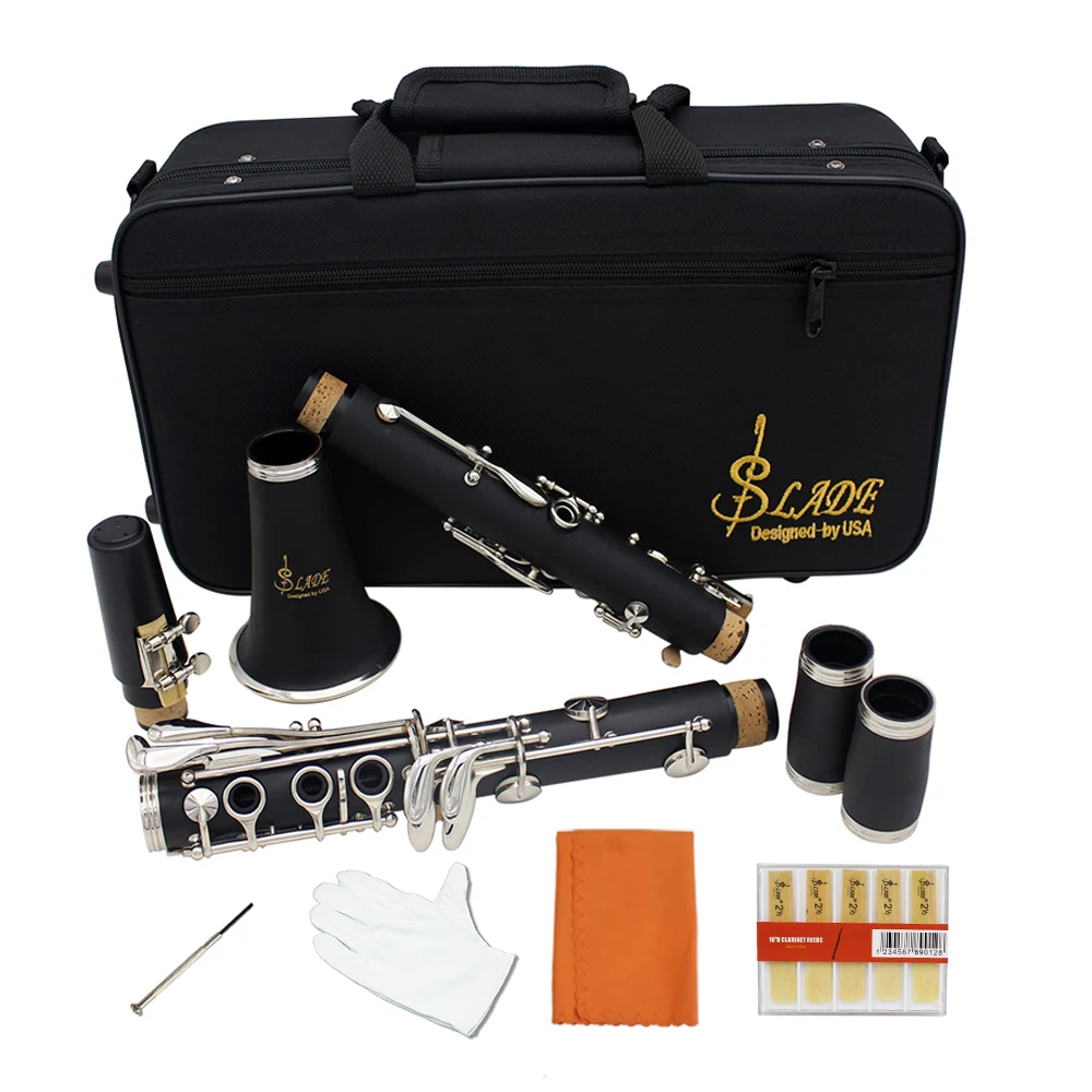 Bakelite 17 Key Bb Flat Soprano Nickel Plating Clarinet with 10 Reeds Woodwind Instruments