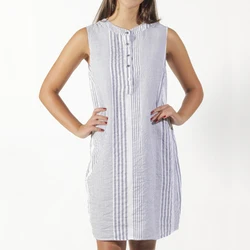 Italy Manufacture Linen Strip Design Button Fashion Comfortable Dailywear for Women