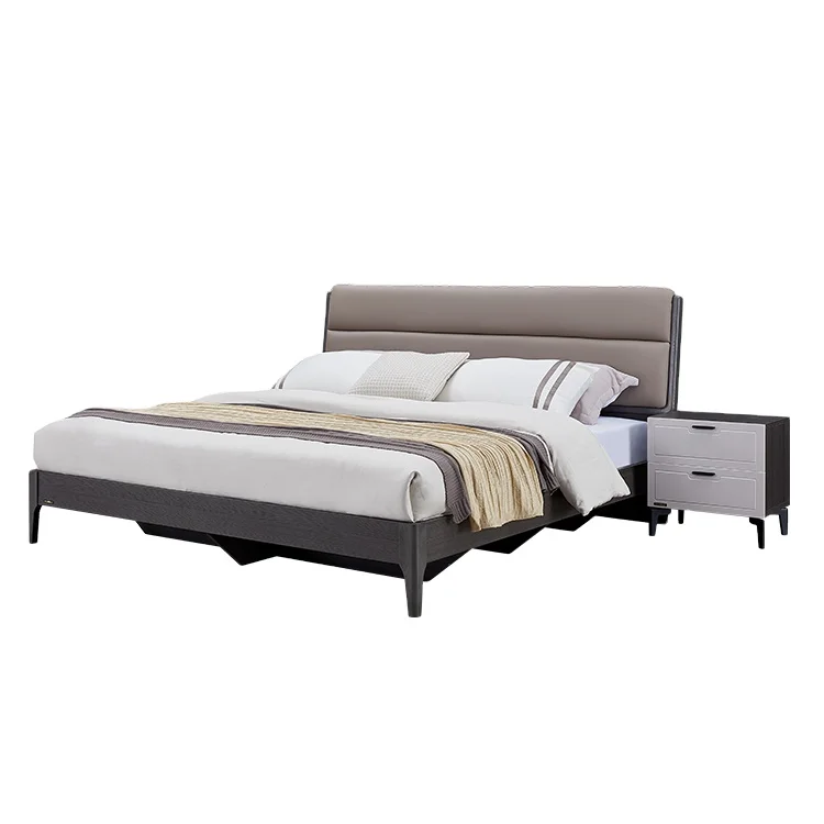 802702 Bedroom Furniture Double Size Wood Modern genuine leather upholstered bed