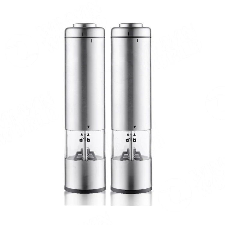 Amazon Hot Selling Electric Salt and Pepper Shaker Ceramic Grinder,Battery Operated Stainless Steel Salt&Pepper Shakers Mill Set