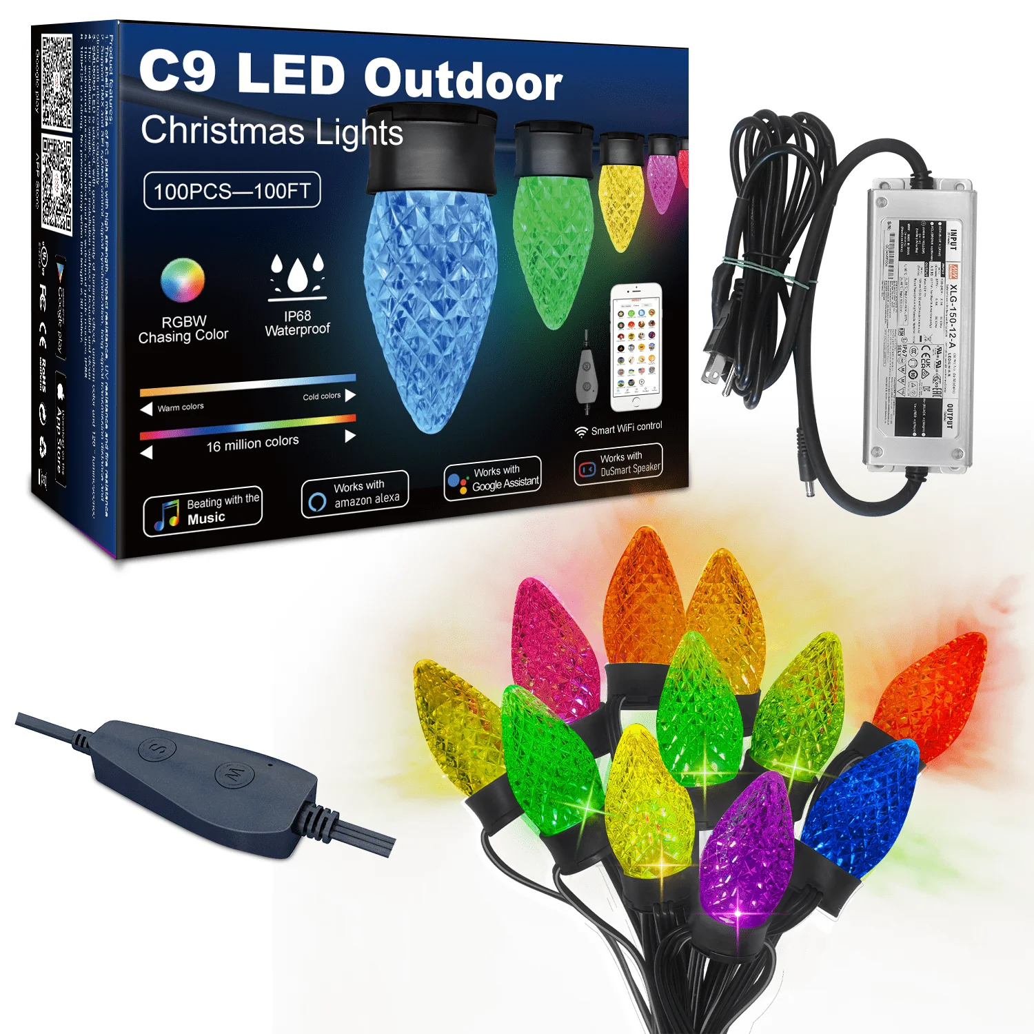 gouly wholesale outdoor decoration holiday light ip68 rgbw chasing color c9 bulb led christmas lights