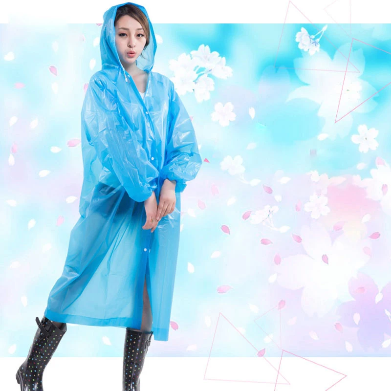 DD2254   Thick PEVA Poncho with Hoods and Sleeves Adults Outdoor Hiking Travel Camping Waterproof Raincoat Rain Wear