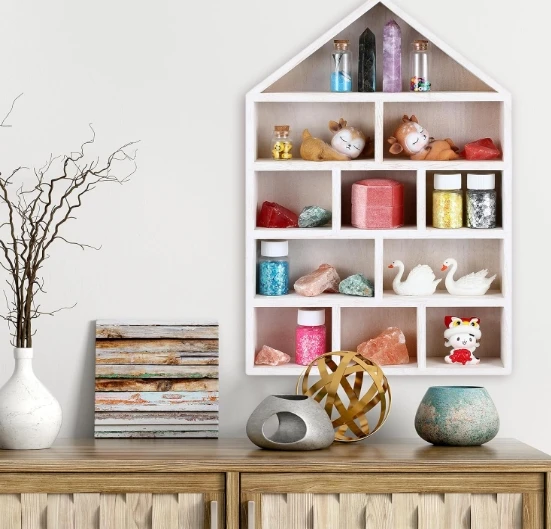 Party decoration Display Shelf Organizer Wall Mounted Curio Cabinet Wooden Display Case