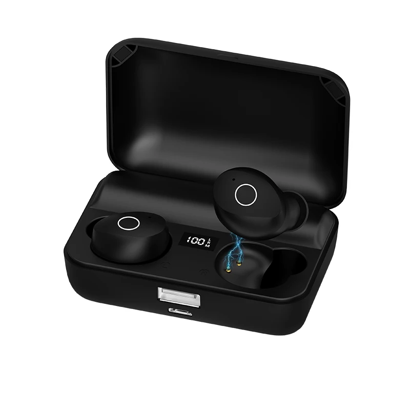 TWS Stereo Headphones with 2000mAh Power Bank in-Ear Built-in Mic Headset 3D Hi-Fi Sound Auto Pairing Waterproof Headphones