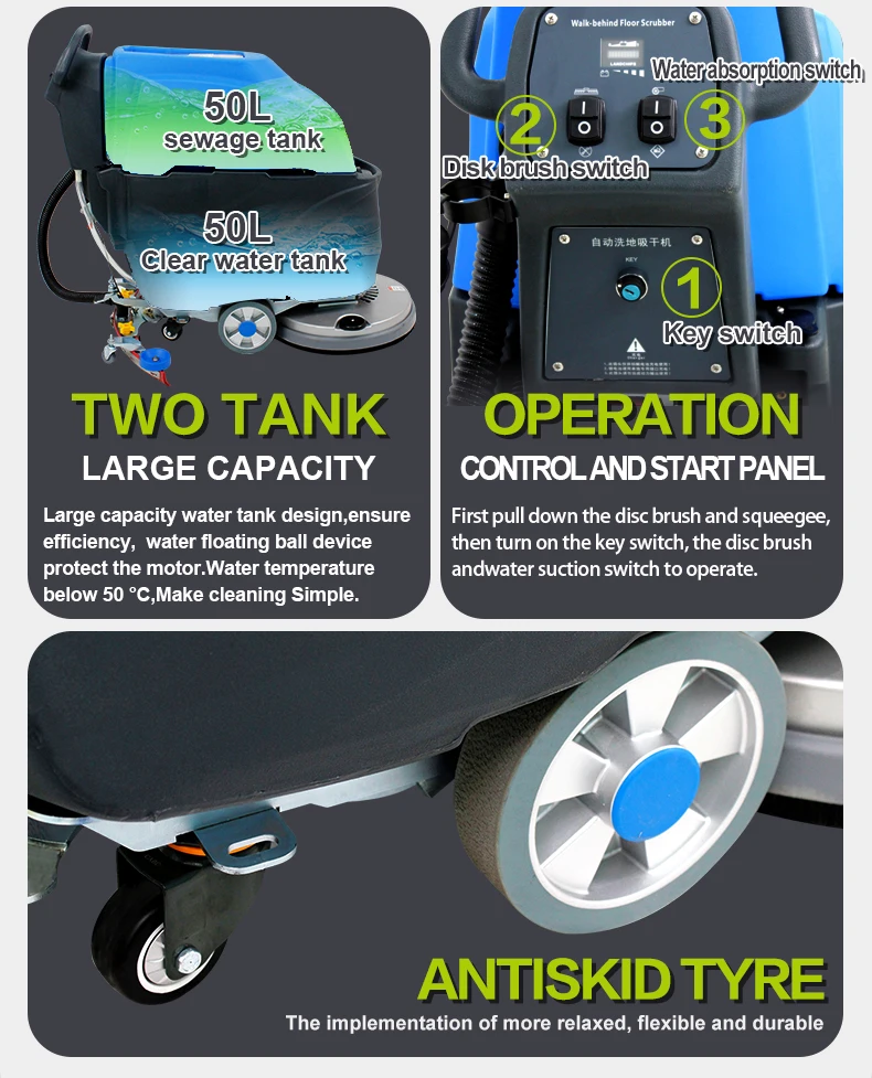 A1 Walk Behind 50 L Terrzzo Marble Working width 21 inch Floor Scrubber Cleaning Machine For Hospital