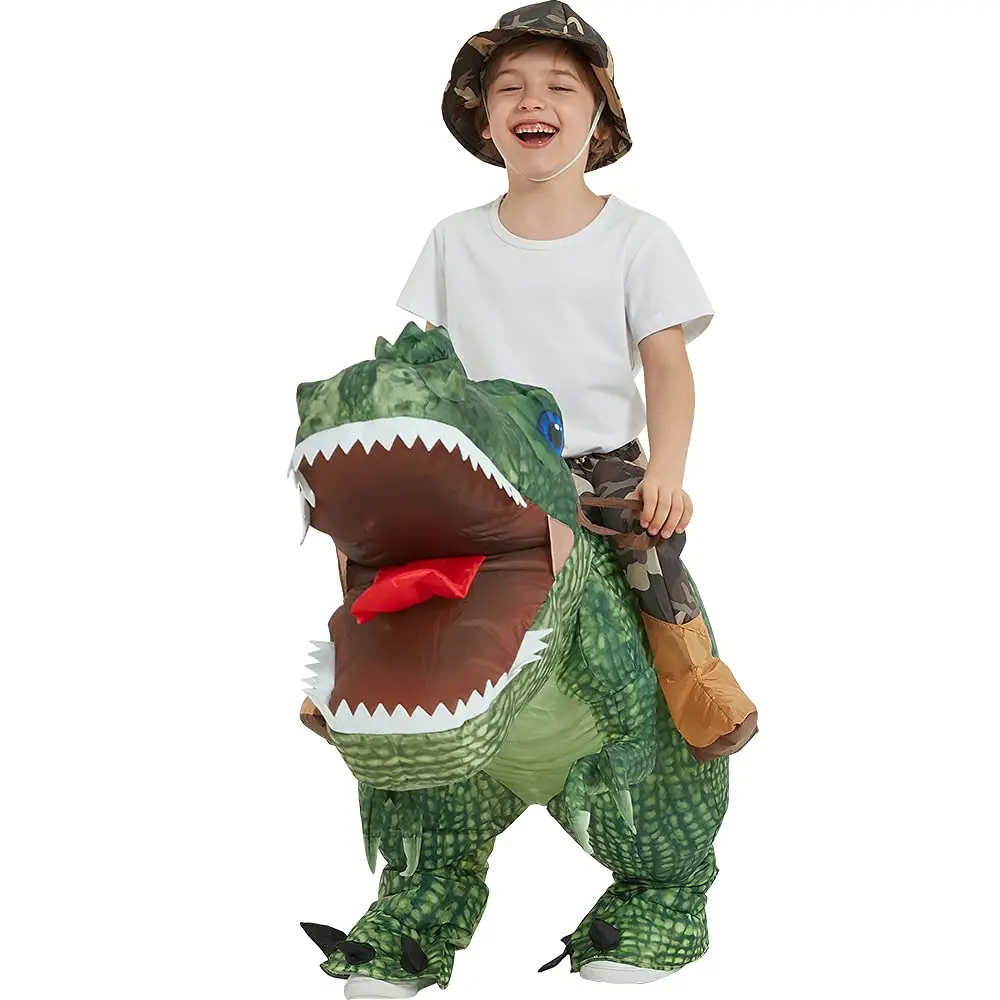 Adult Child Inflatable Jurassic Period Realistic Green Dinosaur T-Rex Cosplay Blow-up Halloween Carnival Party Costume
