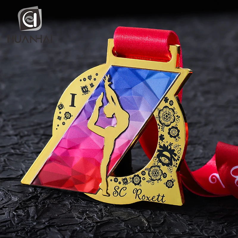 Russian enamel logo printing gold silver bronze metal customized dance medals