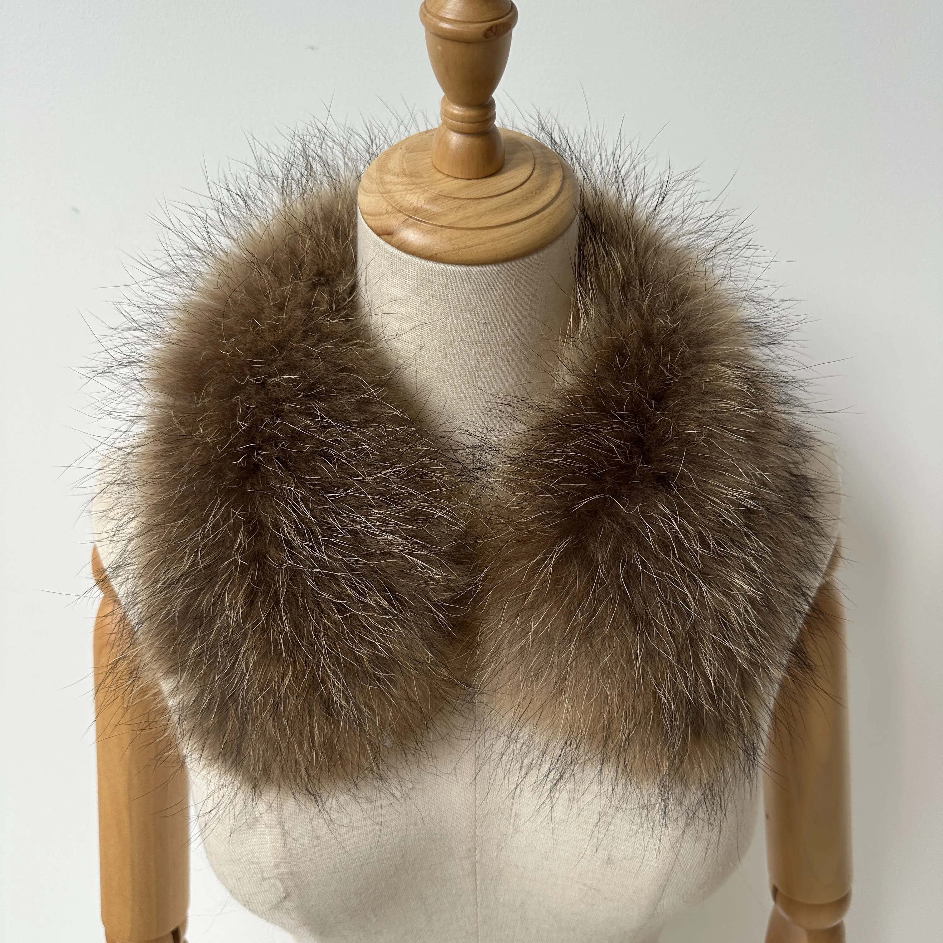 Custom Real Fox Fur Collar With Silk Ribbon Winter Raccoon Fur hood Trim Strips Collar Natural Fur Scarf Shawl