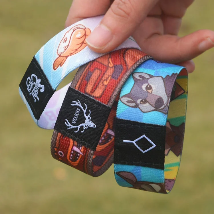 High Quality Fashion Custom Logo Souvenir Polyester Fabric Sublimation Printed Elastic Wristband And Bracelet For Event