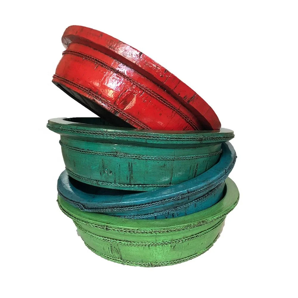 Chinese antique reproduction vintage style wooden hand painted decorative wash basin