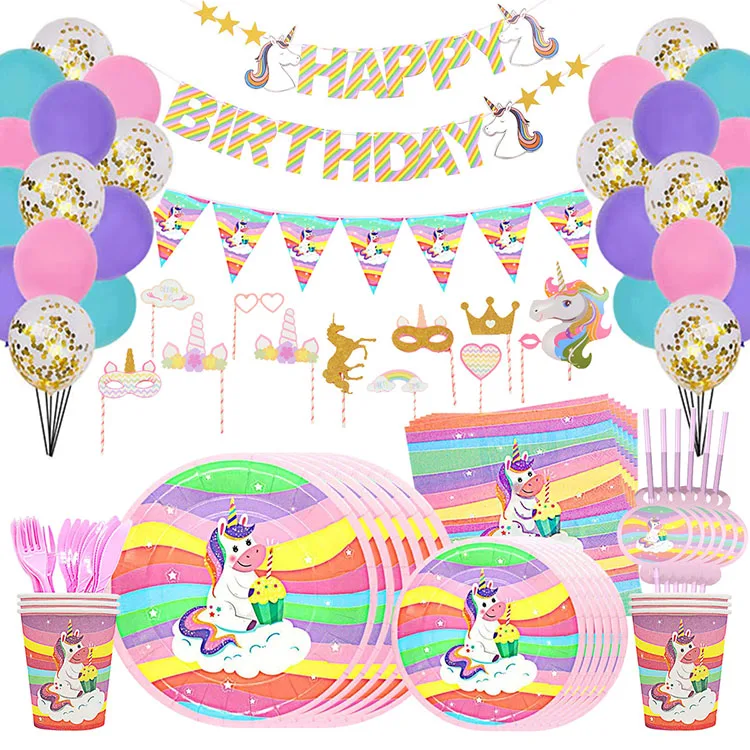 Nicro New Product Serve 6/12/18 Kid Favors Decorations Set Birthday Unicorn Party Supplies