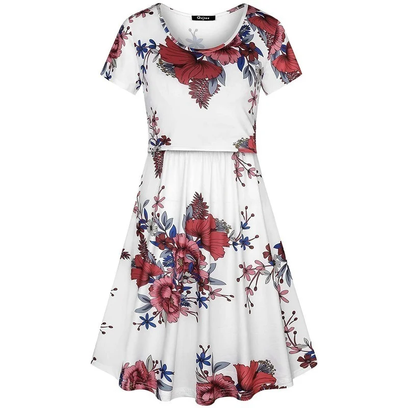 
Women Print Flower Maternity Nursing Dress Summer Short Sleeves Pregnancy Clothing Casual Vestido Embarazada 
