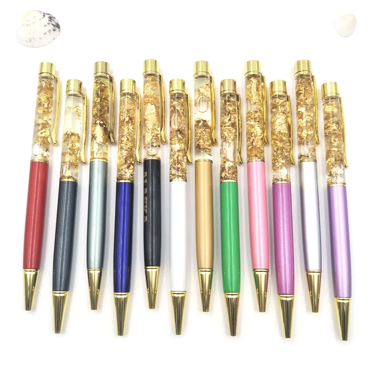 Y-24 New bling bling design gold liquid foil metal ball pen gift promotional custom logo floating DIY glitter ballpoint pen