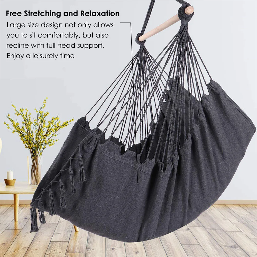 
Stylish Hanging Chair with Pocket Sturdy steel support bar Swing Hammock 