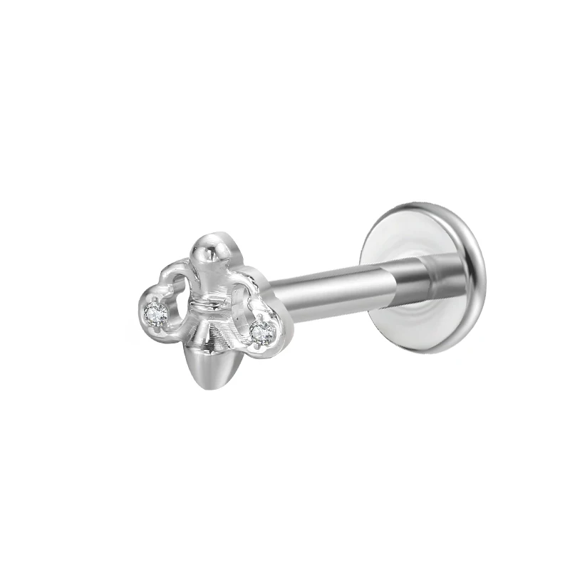Оптовая продажа G23 titanium ASTM F136 Titanium в форме пчелы с внутренней резьбой пирсинг ювелирные изделия кольцо для губ носа верхние концы цирконом
