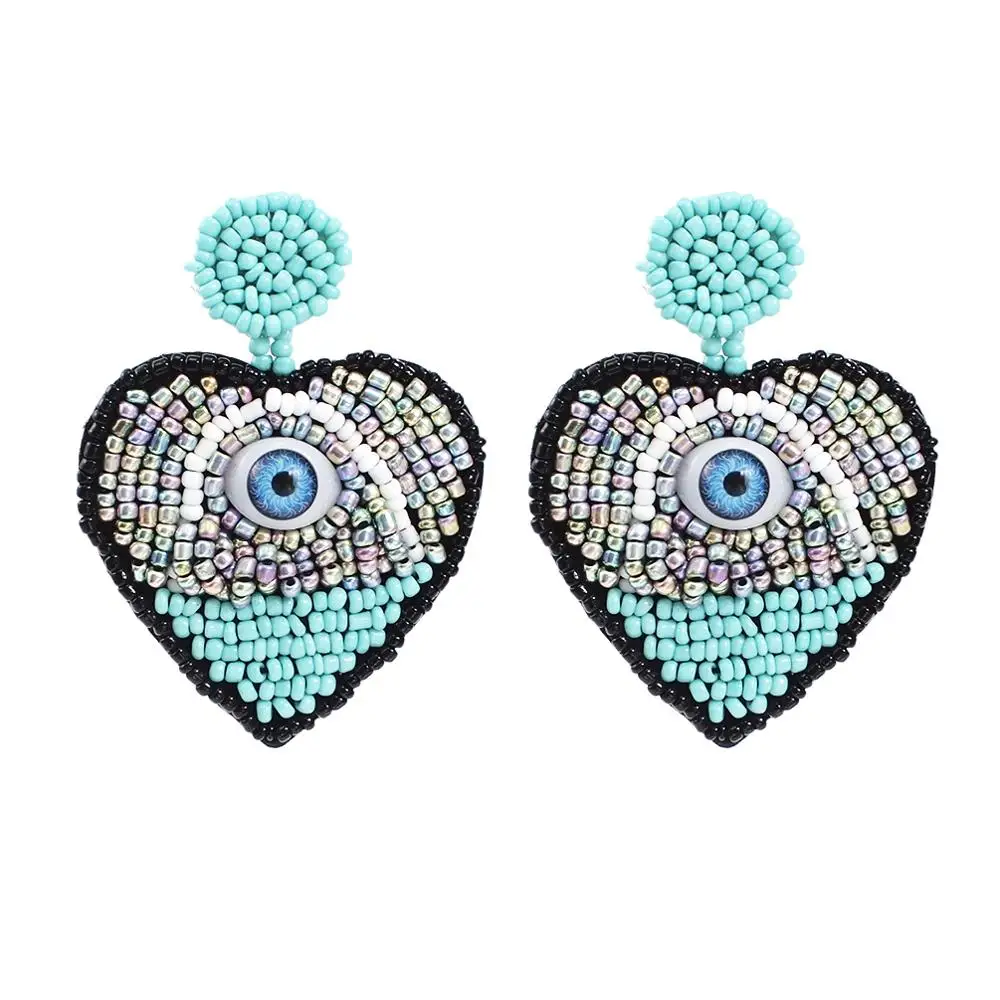 HANSIDON Trendy Statement Resin Heart Earrings Women Hot New Fashion Jewelry Devi Eye Design Drop Dangle Plastic Beaded