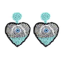 HANSIDON Trendy Statement Resin Heart Earrings Women Hot New Fashion Jewelry Devi Eye Design Drop Dangle Plastic Beaded Earrings