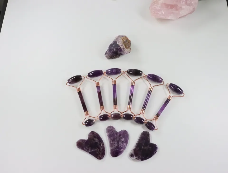 Wholesale natural beauty quartz jade roller gua sha set face massage jade roller