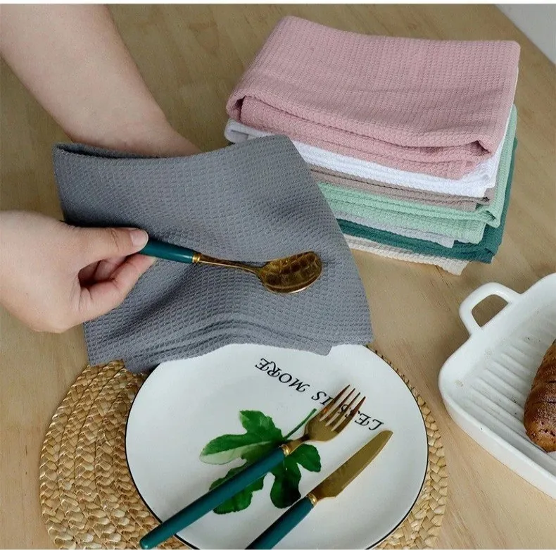 Customized linen feel napkins kitchen Towel 100% organic Cotton Waffle tea Towel table mat towel