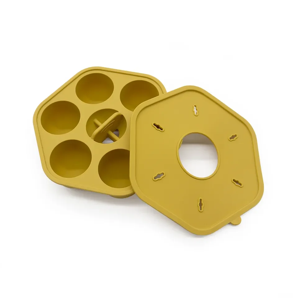 Wholesale Food Grade Baby Food Storage Round Popsicle Ice Cream Mold Silicone Ice Cube Tray With Lid And Bin