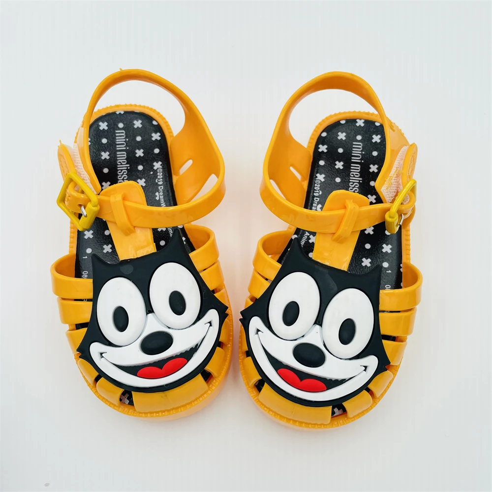 Новая летняя Уличная обувь; Нескользящая подошва; Модные женские римские сандалии; С мультипликационным принтом «головa кота Детские свадебные туфли с украшением в виде кристаллов детская сандалии желеобразного вида