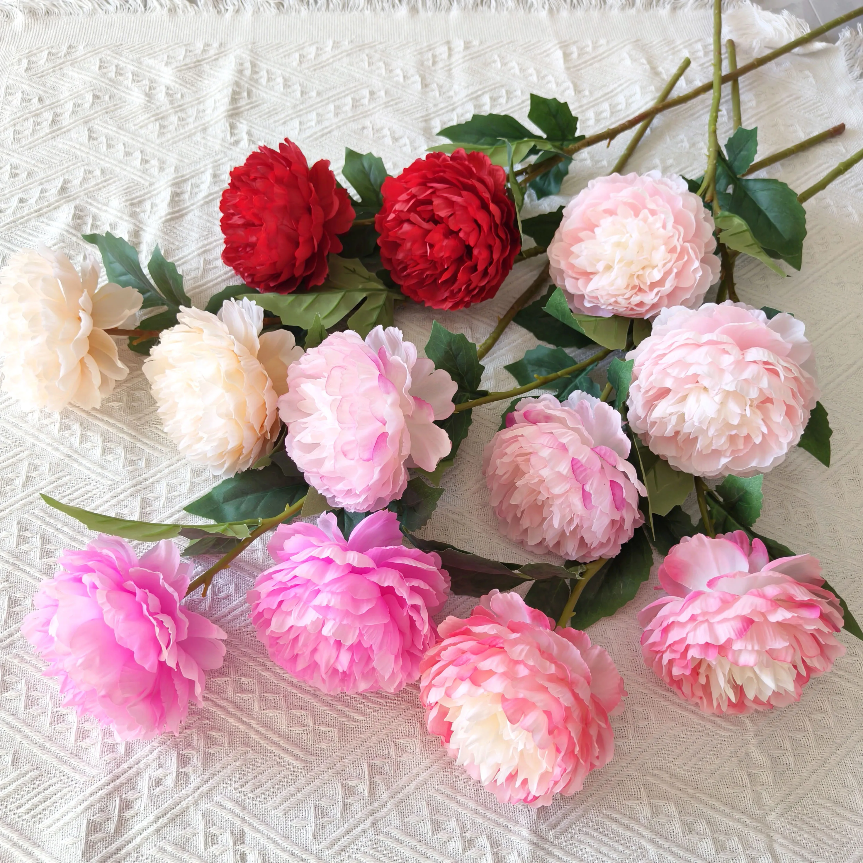 YIWAN 2 head big peonies Wholesale artificial silk flower Wedding hotel indoor house plants Decor artificial happy rose