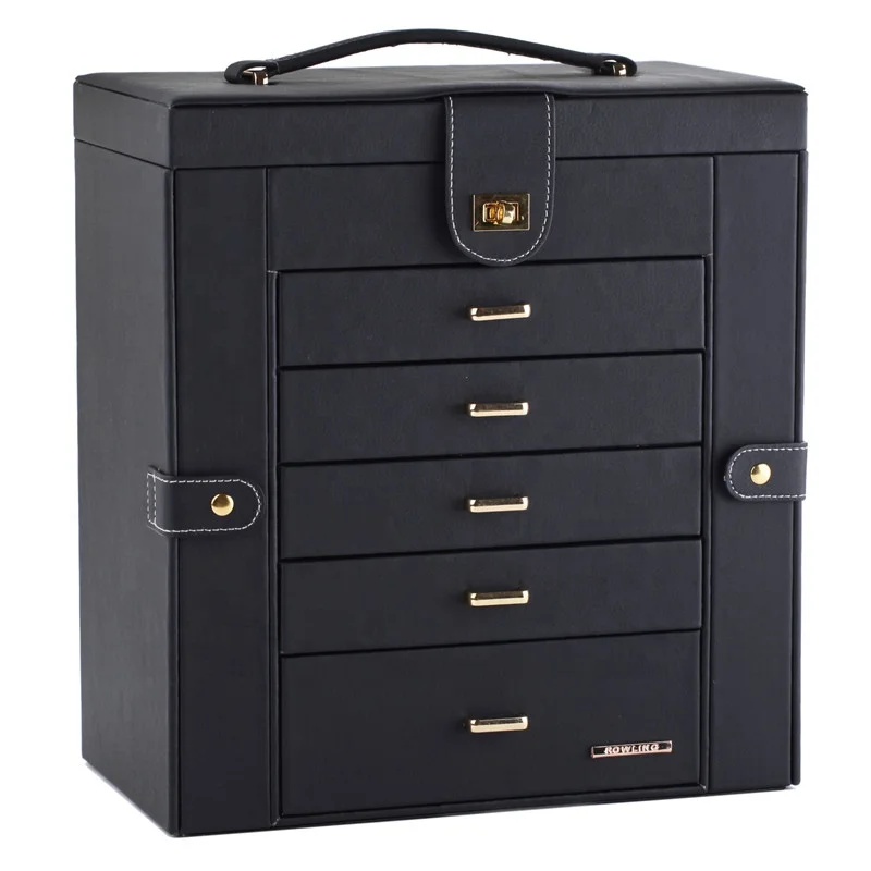 Rectangle Black Faux Leather Creative Packaging Box Customized Jewelry Box For Jewelry