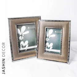 living room light luxury simple modern metal frame brown soft leather photo frame