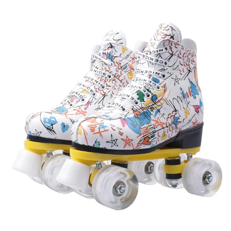 Adult double row roller skates men and women four wheel flashing PU rollerblading skating shoes