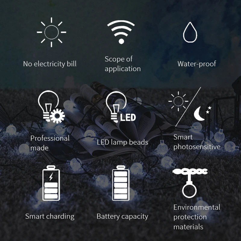 8GV 8  Lighting Modes 50 LED 7 Meters Outdoor Waterproof Holiday Light Solar Christmas Decoration LED String Light