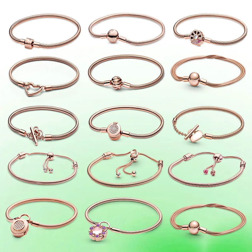 Abalorios de plata de ley 925 de color oro rosa para pulsera, charms ajustables para pulsera, venta al por mayor